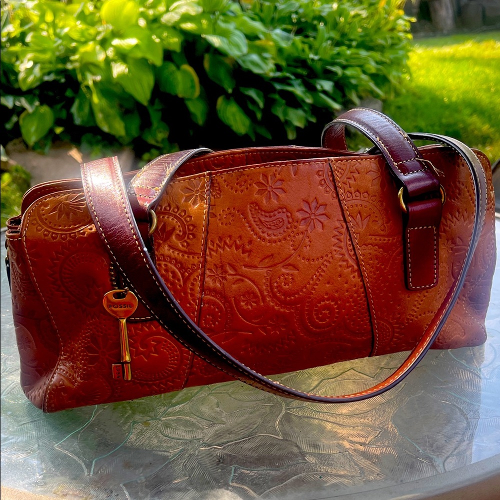 Fossil Embossed Leather Handbag